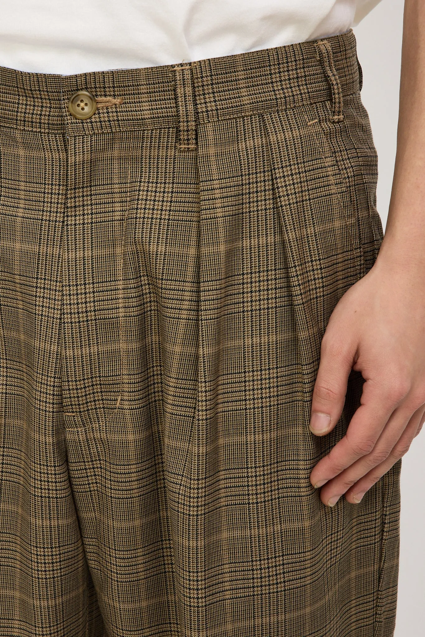 2 Pleats Tapered TW Twill Plaid Pant Light Brown