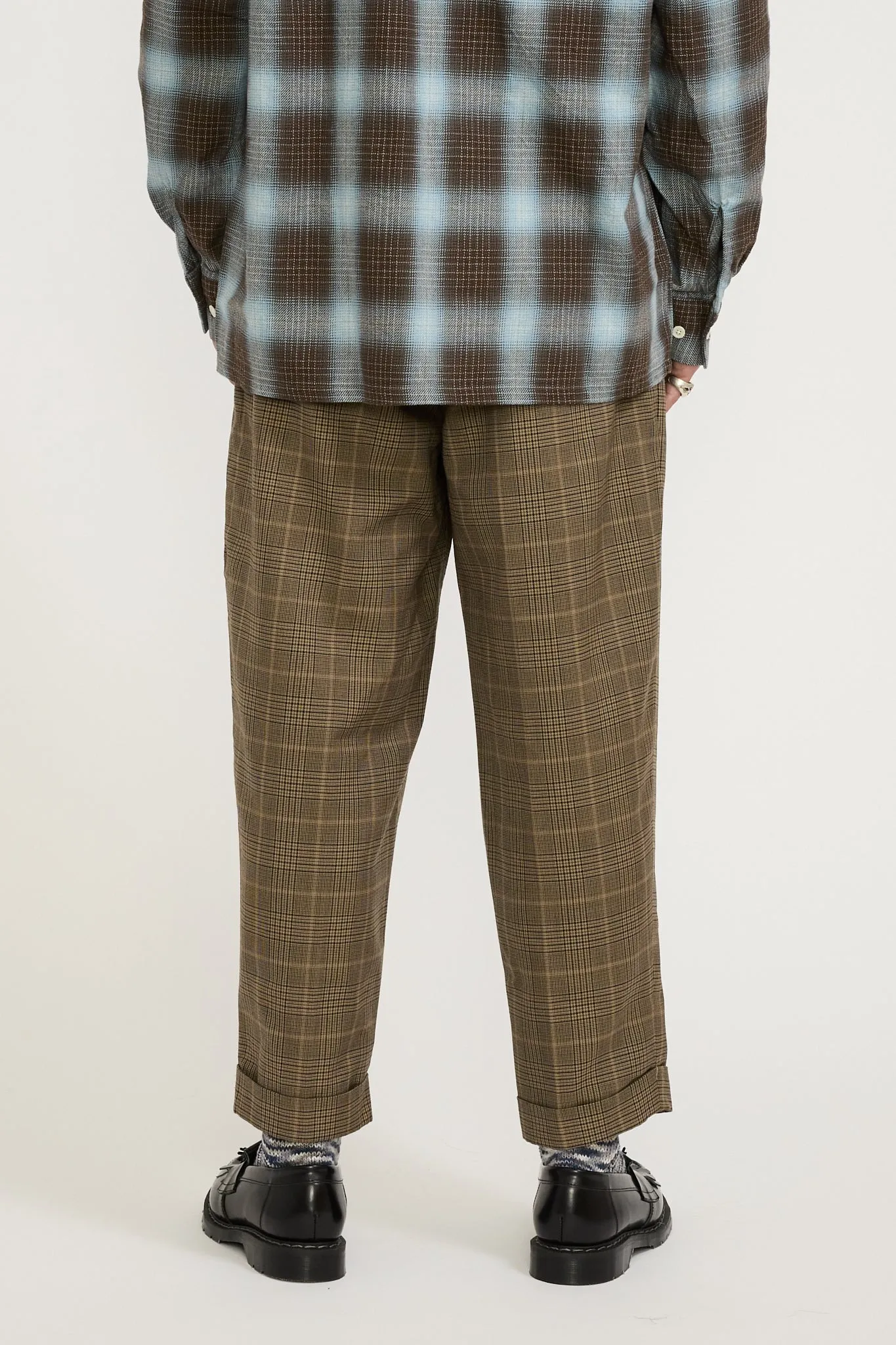 2 Pleats Tapered TW Twill Plaid Pant Light Brown