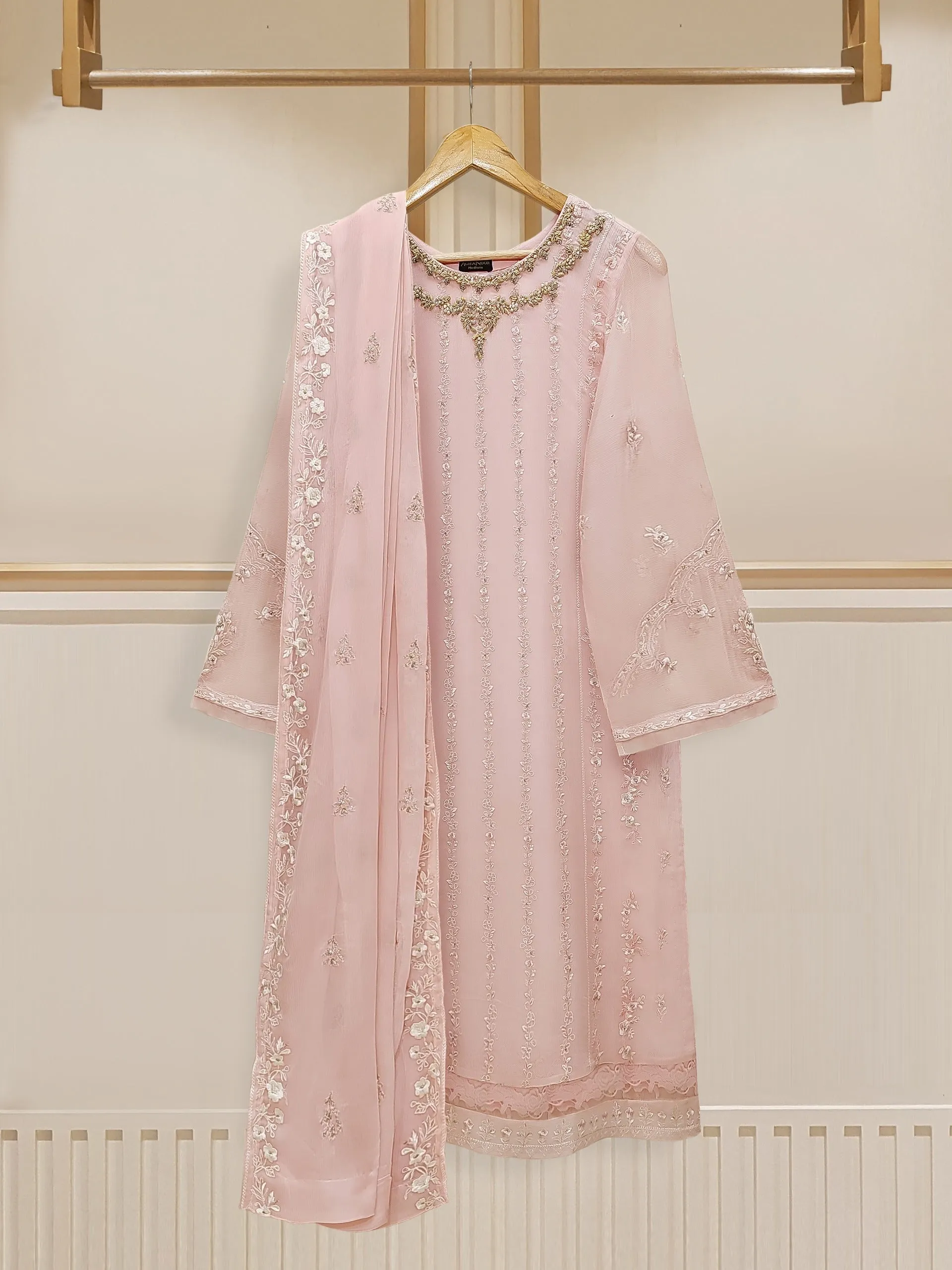3 Piece - Embroidered Chiffon Suit S109774