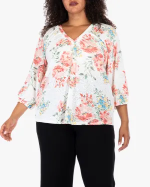 Anna Floral-Print Three-Quarter-Sleeve Blouse | Ivory / Pink