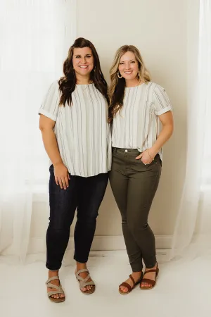 Back Button Striped Top