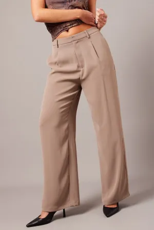 Beige Wide Leg Pants High Rise