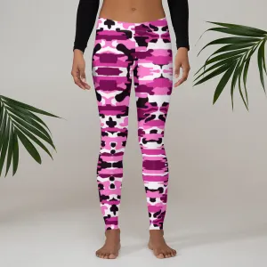 Best Ladies' Pink Camo Leggings, Purple Pink Sexy Best Military Print Casual Tights For Women