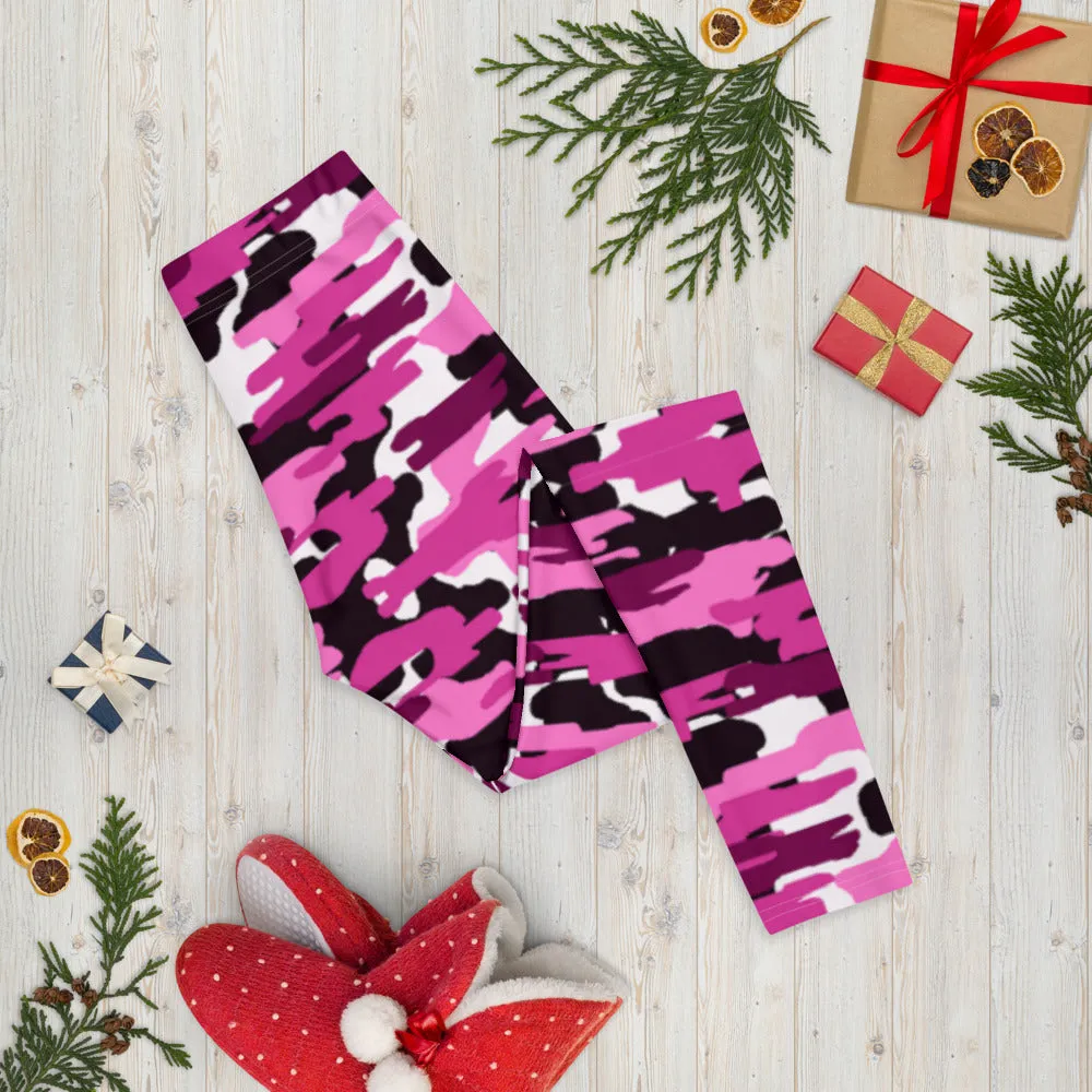 Best Ladies' Pink Camo Leggings, Purple Pink Sexy Best Military Print Casual Tights For Women