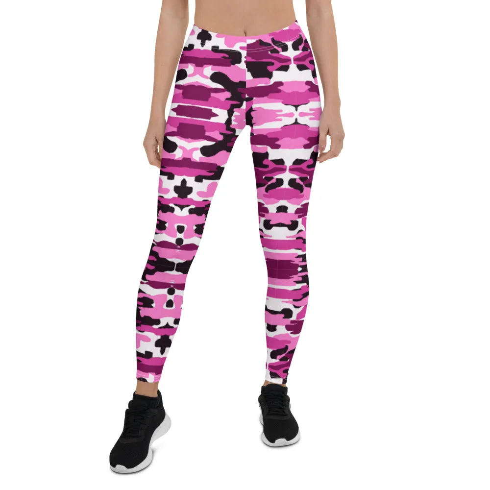Best Ladies' Pink Camo Leggings, Purple Pink Sexy Best Military Print Casual Tights For Women