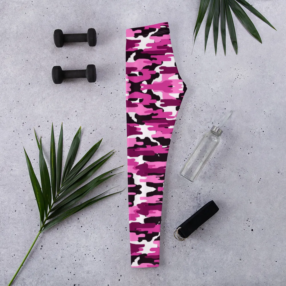 Best Ladies' Pink Camo Leggings, Purple Pink Sexy Best Military Print Casual Tights For Women