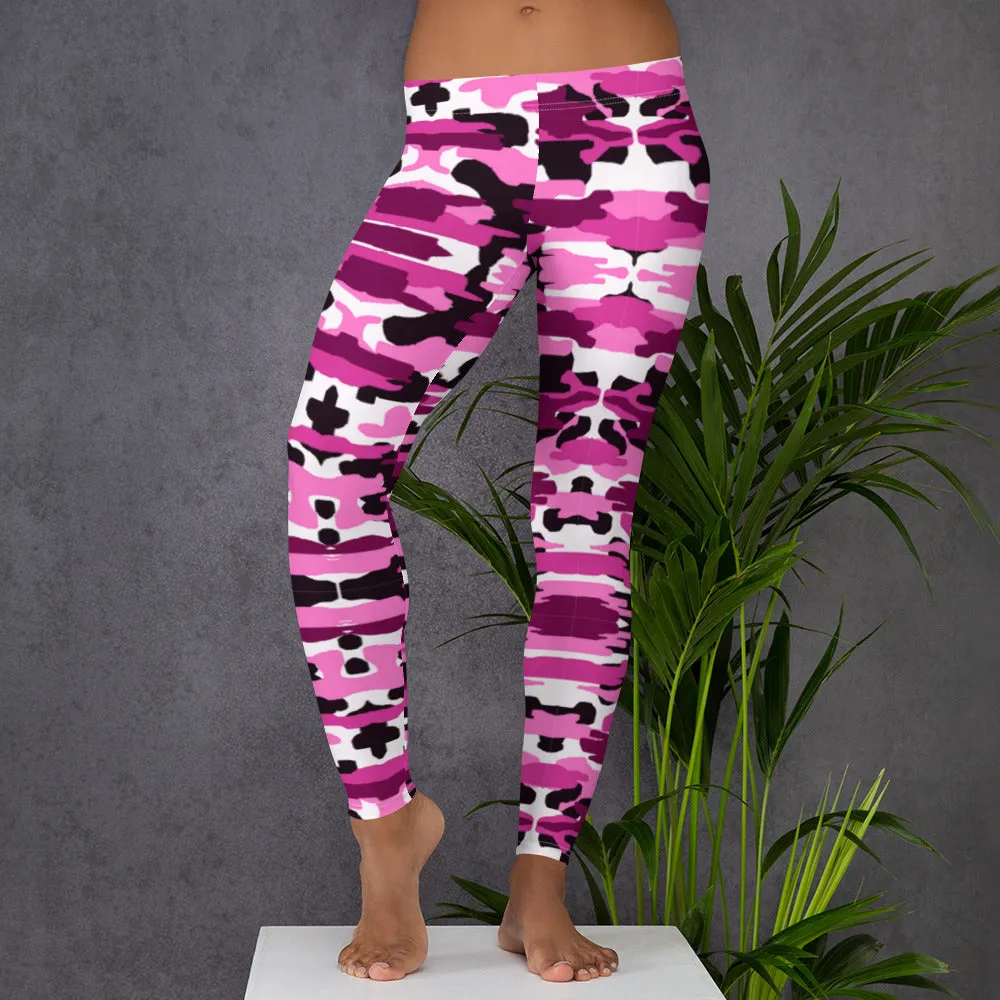 Best Ladies' Pink Camo Leggings, Purple Pink Sexy Best Military Print Casual Tights For Women