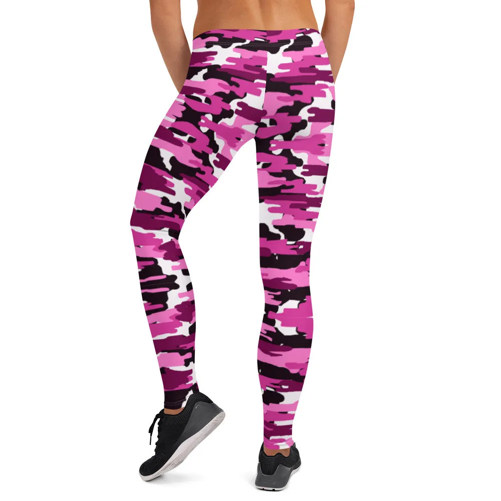 Best Ladies' Pink Camo Leggings, Purple Pink Sexy Best Military Print Casual Tights For Women