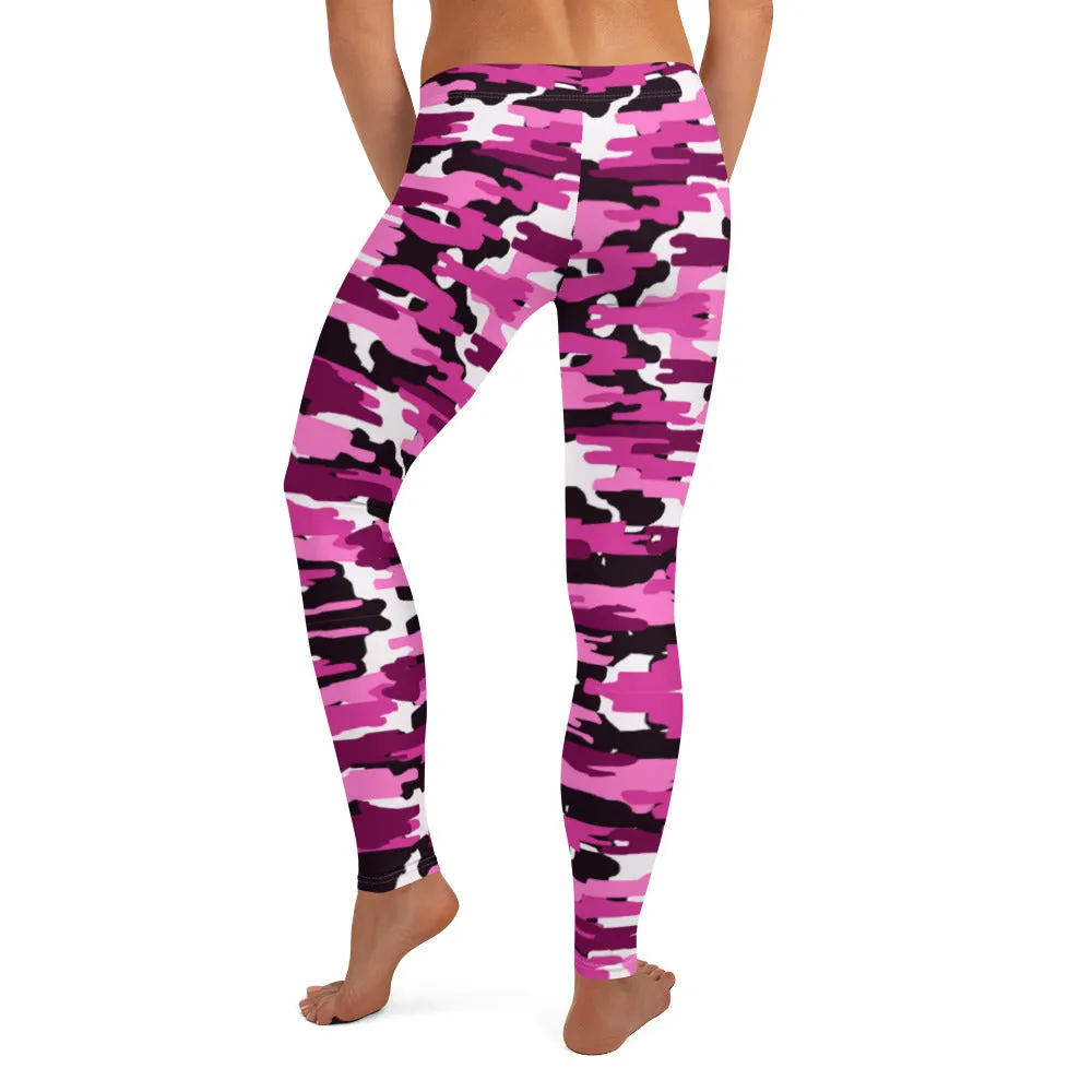 Best Ladies' Pink Camo Leggings, Purple Pink Sexy Best Military Print Casual Tights For Women