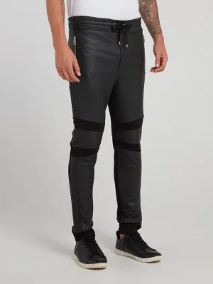 Black Drawstring Leather Trousers