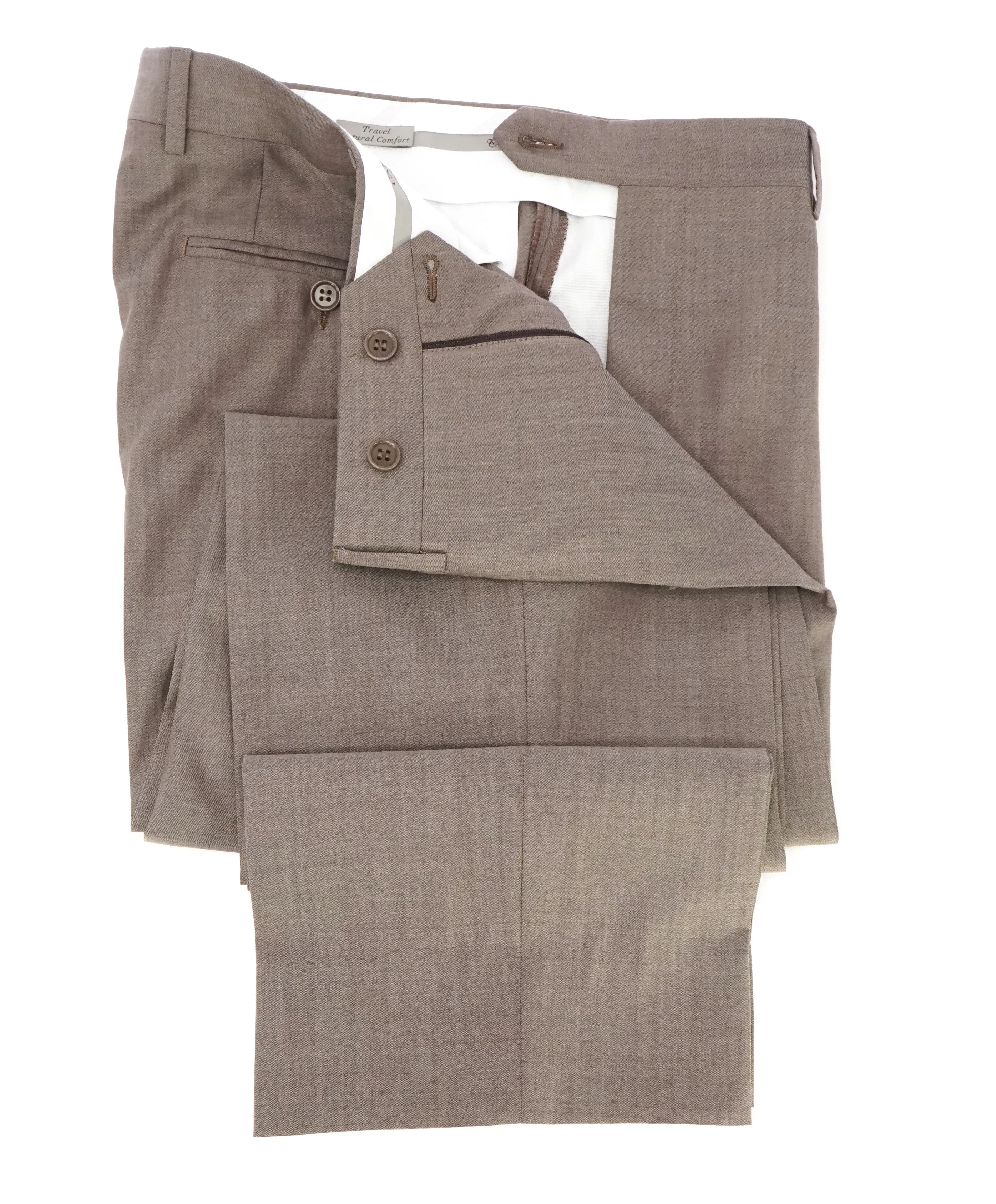 CANALI - "Travel" Natural Comfort Collection Brown Wool Flat Front Dress Pants - 34W