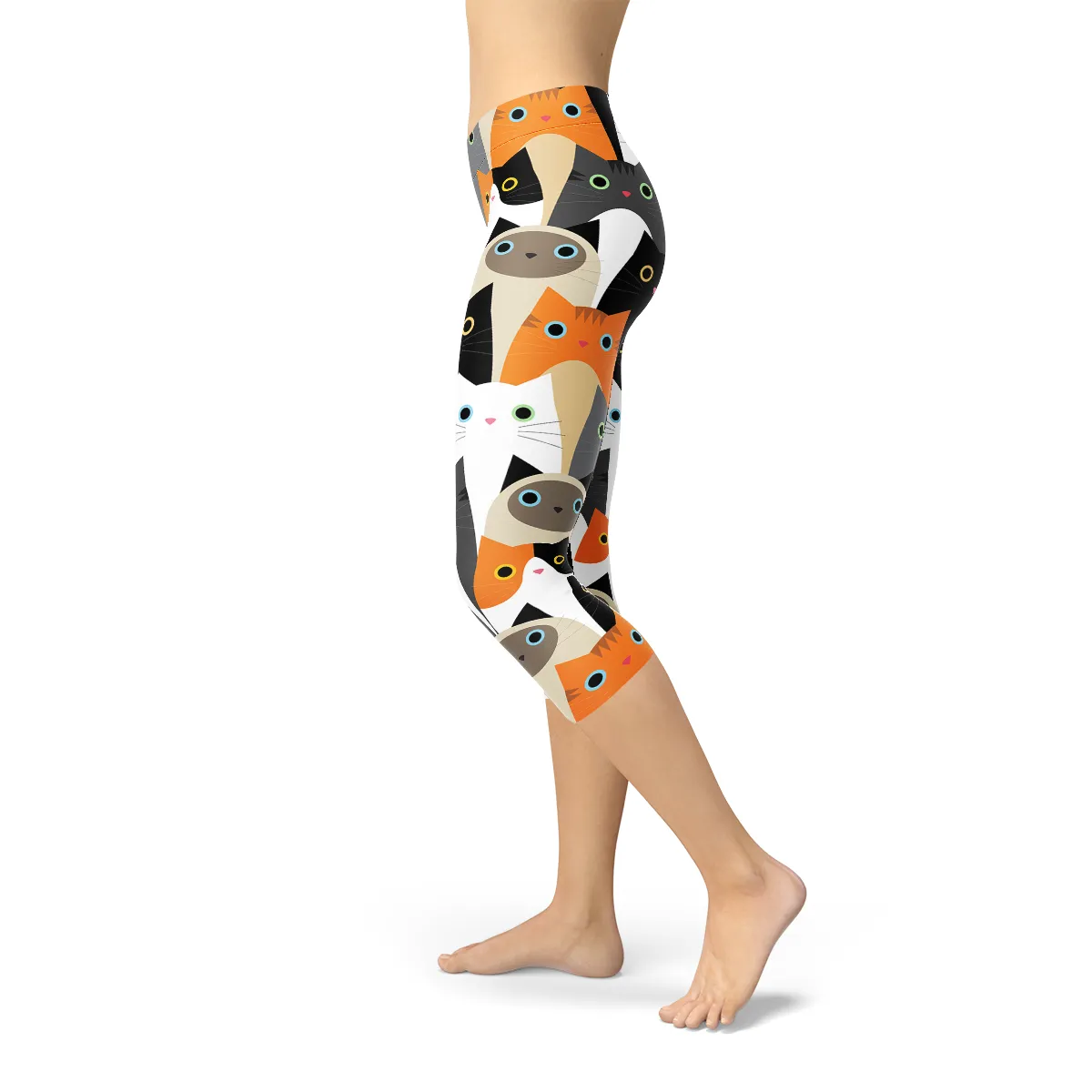 Cat-Themed Women’s Capri Leggings with Eye-Catching All-Over Design