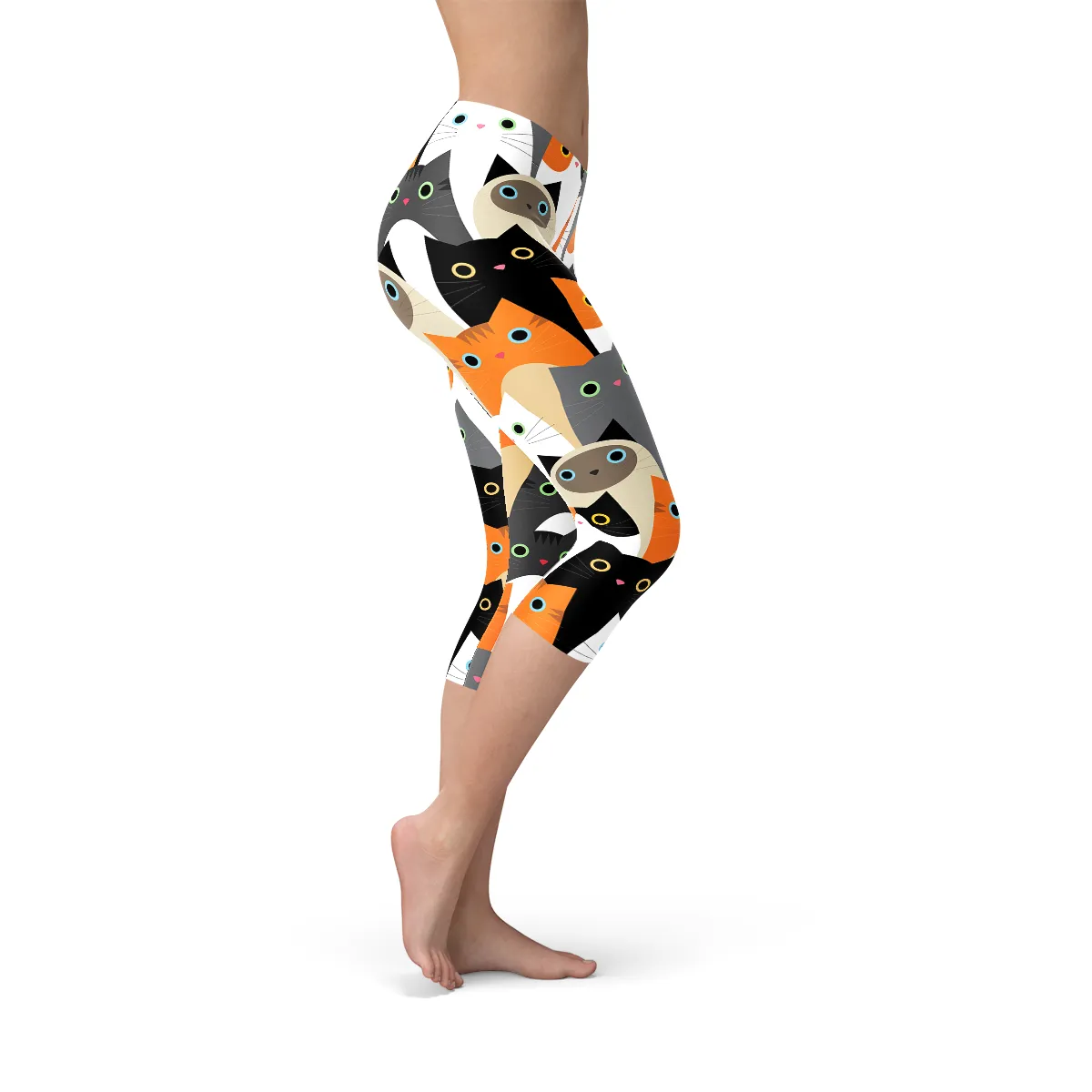Cat-Themed Women’s Capri Leggings with Eye-Catching All-Over Design