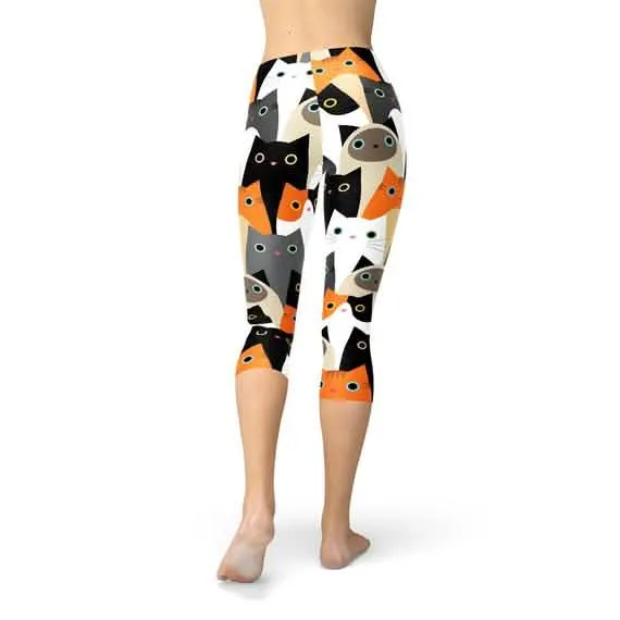 Cat-Themed Women’s Capri Leggings with Eye-Catching All-Over Design