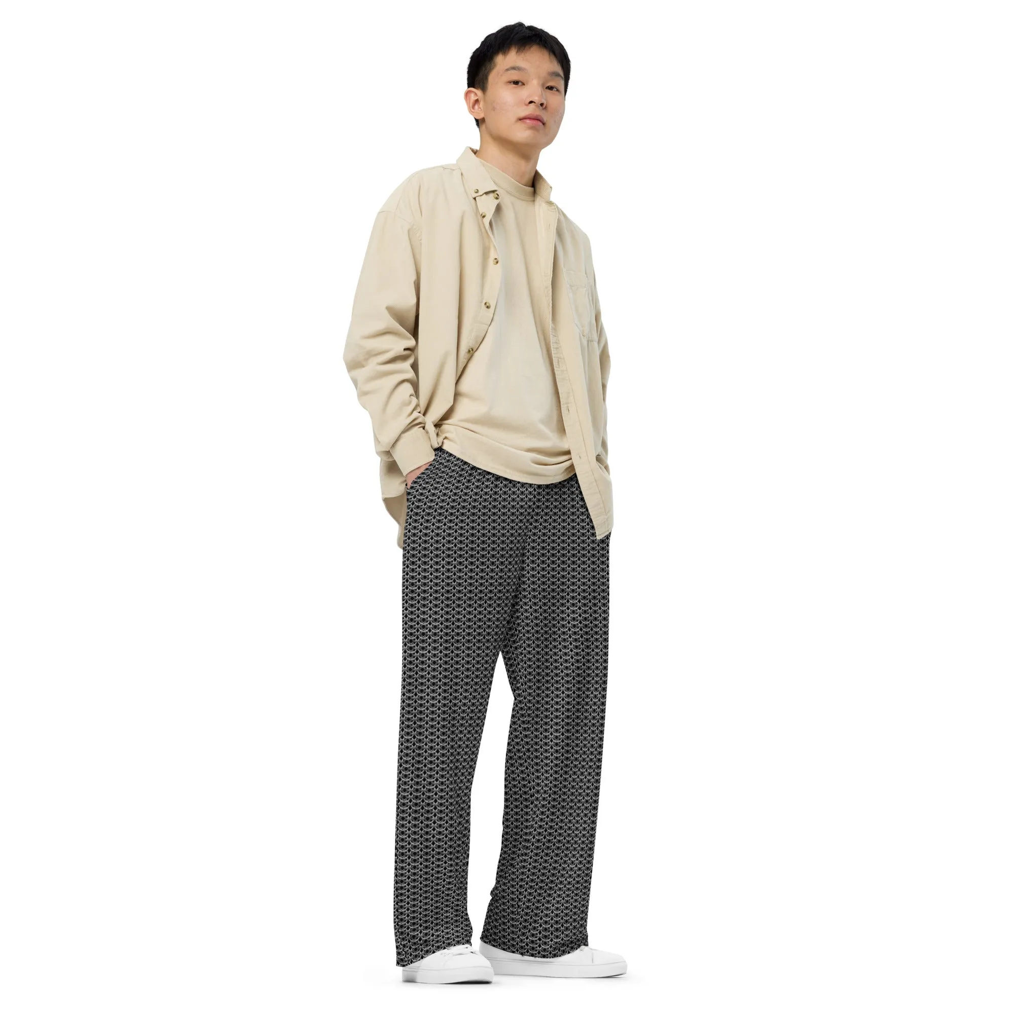 Chain Mail Print Unisex Wide-Leg Pants