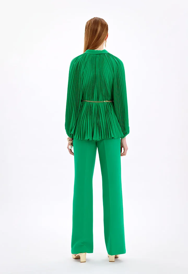 Choice Solid Shirt With Pleated Details Green