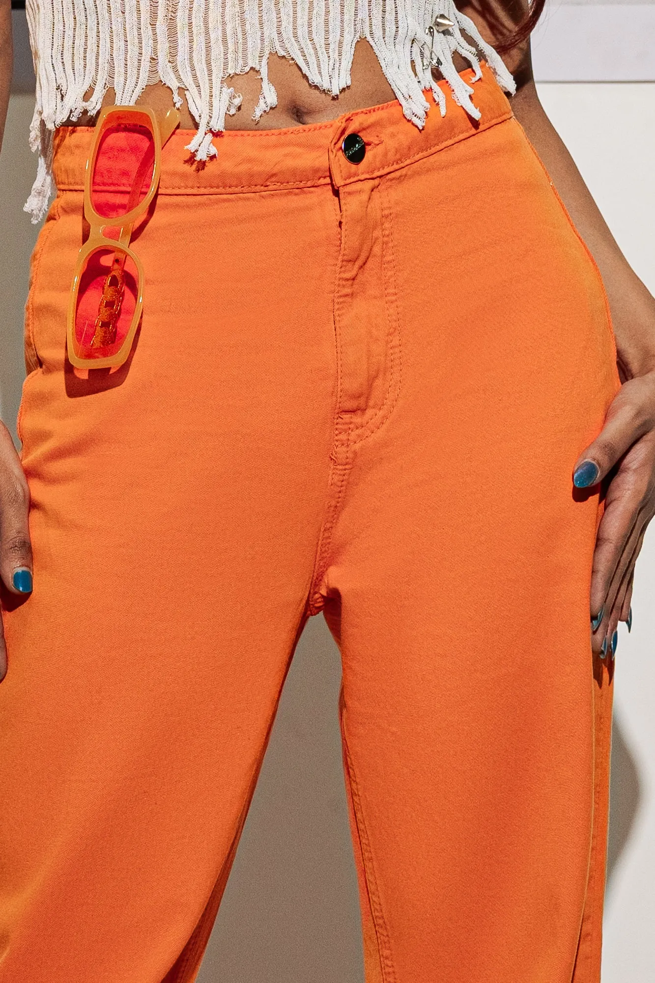 Denim Bright Orange Straight Pants