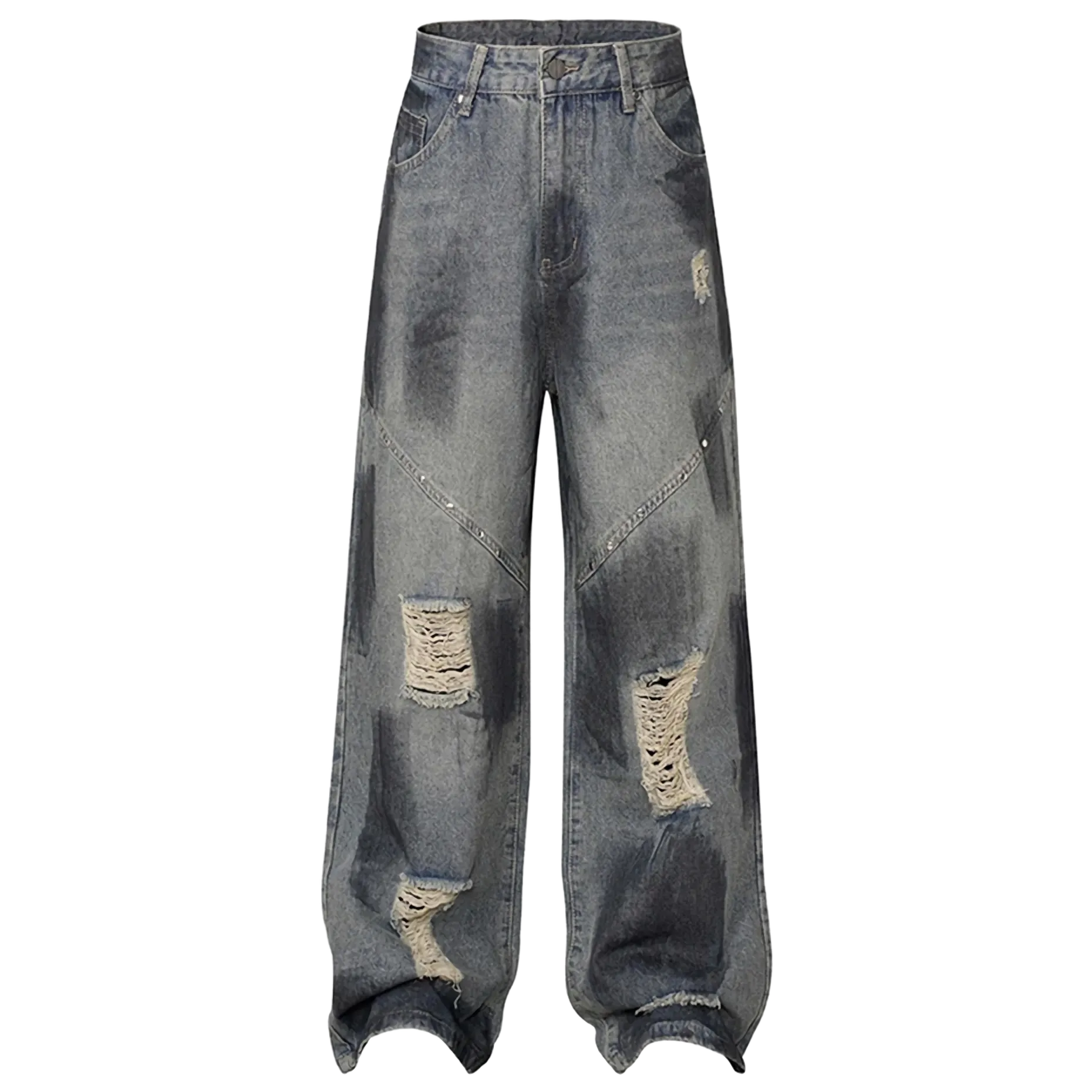 Distressed Ombre Wide-leg Jeans