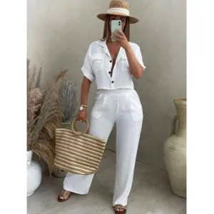 Elegant Short Sleeve button Shirt and Pants Set.