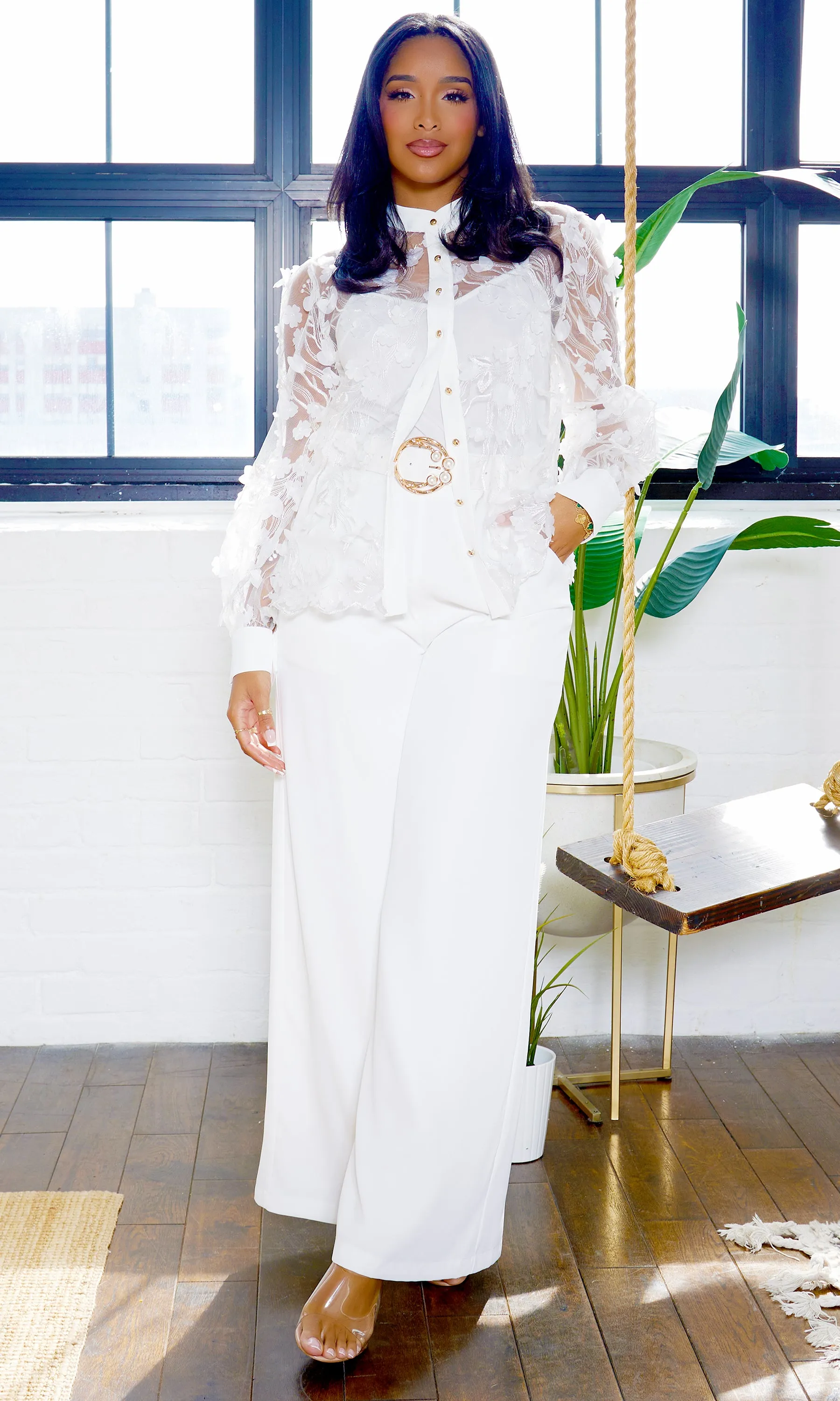 Enchanted Bloom | Embroidery Top and Pants Set - White FINAL SALE