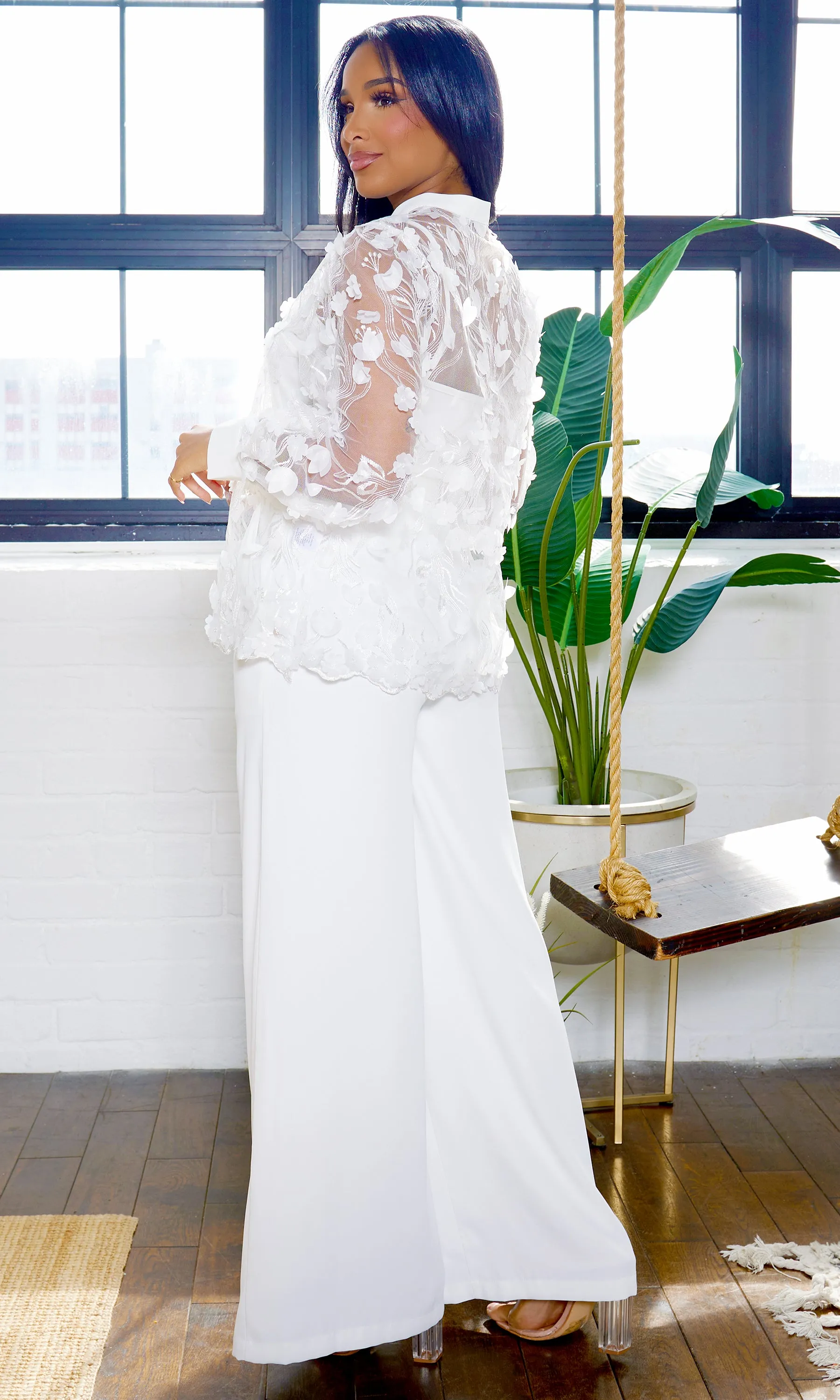 Enchanted Bloom | Embroidery Top and Pants Set - White FINAL SALE