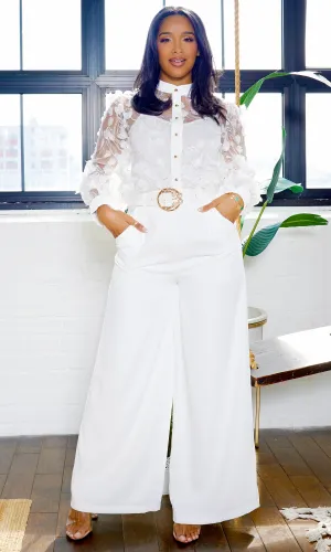 Enchanted Bloom | Embroidery Top and Pants Set - White FINAL SALE