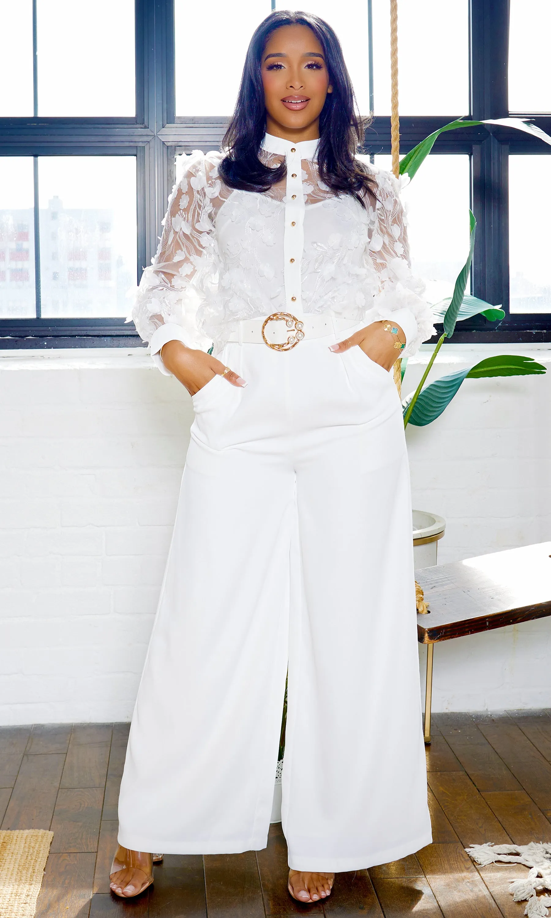 Enchanted Bloom | Embroidery Top and Pants Set - White FINAL SALE