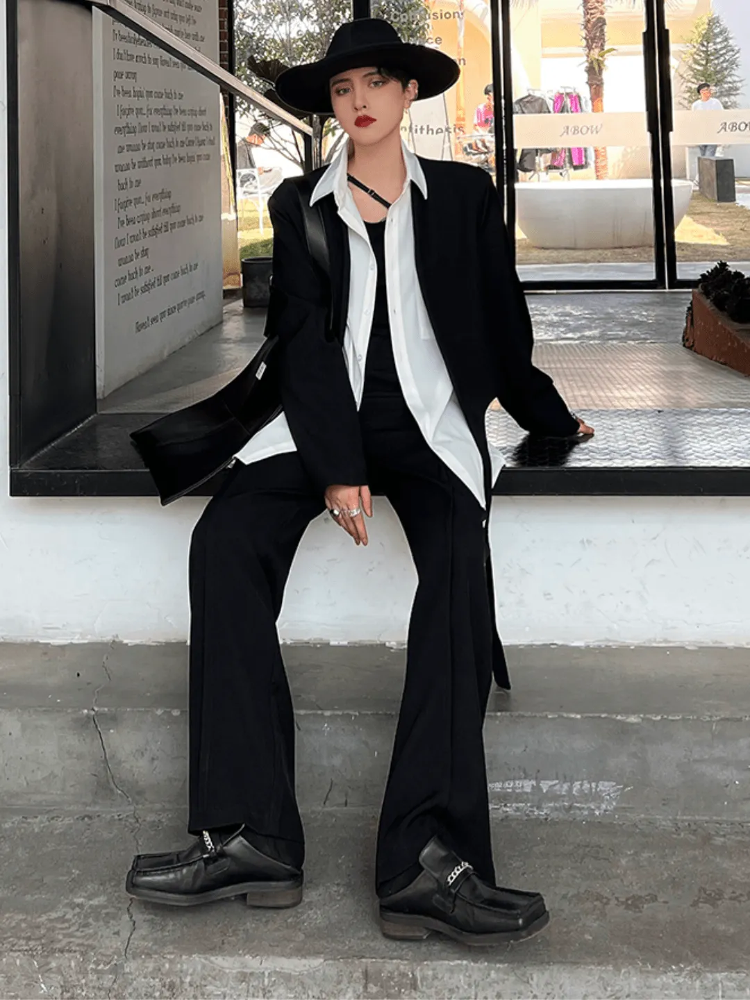 [EVERDANA] straight drape  texture trousers  NA190