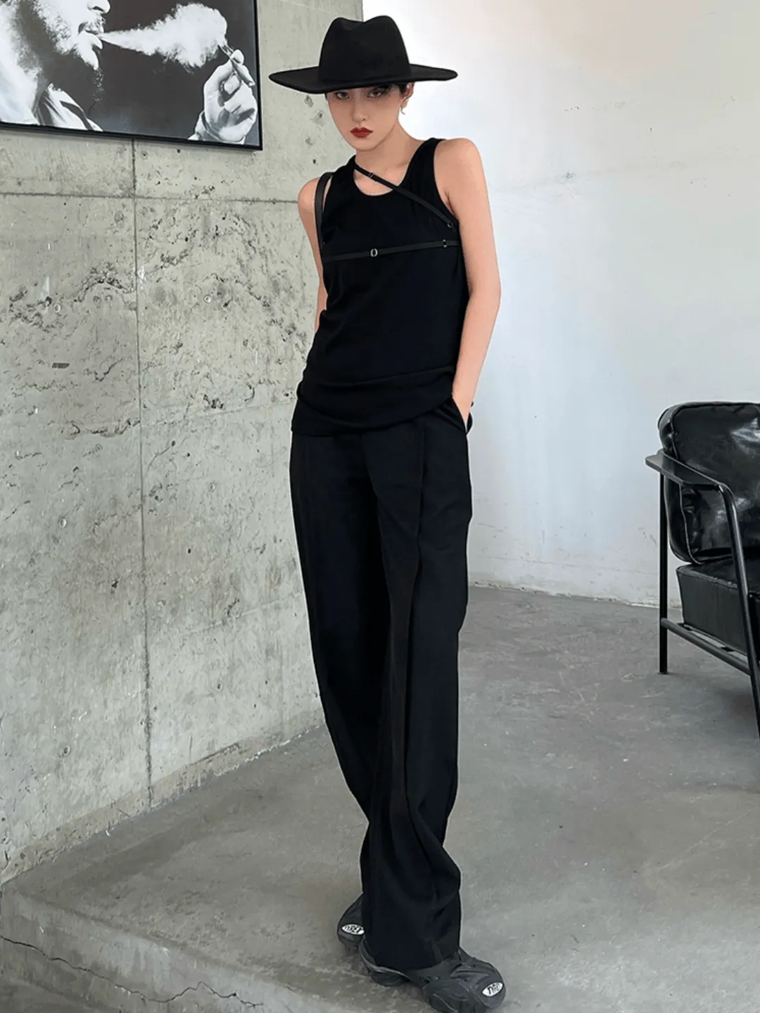 [EVERDANA] straight drape  texture trousers  NA190