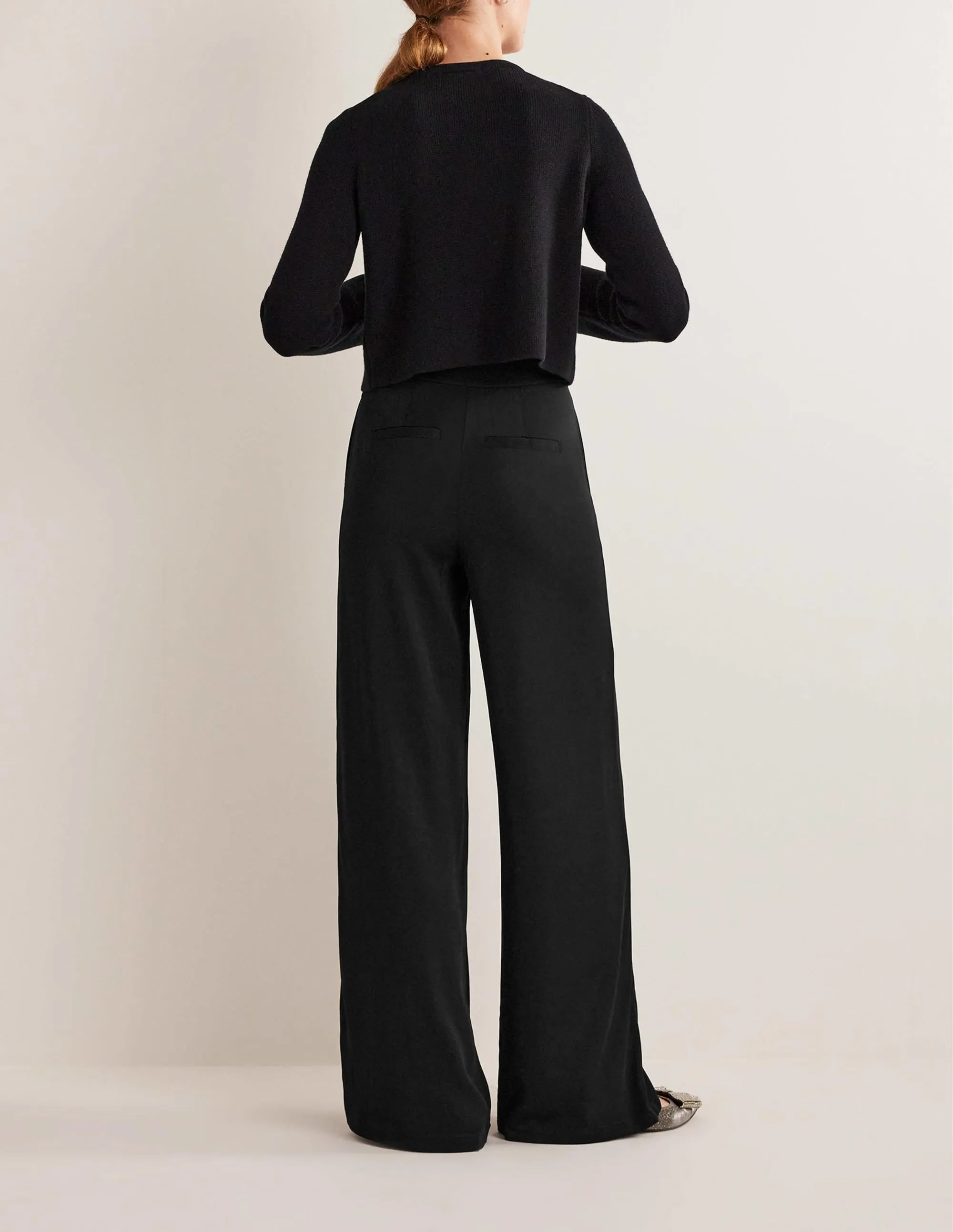 Fluid Wide Leg Trousers-Black