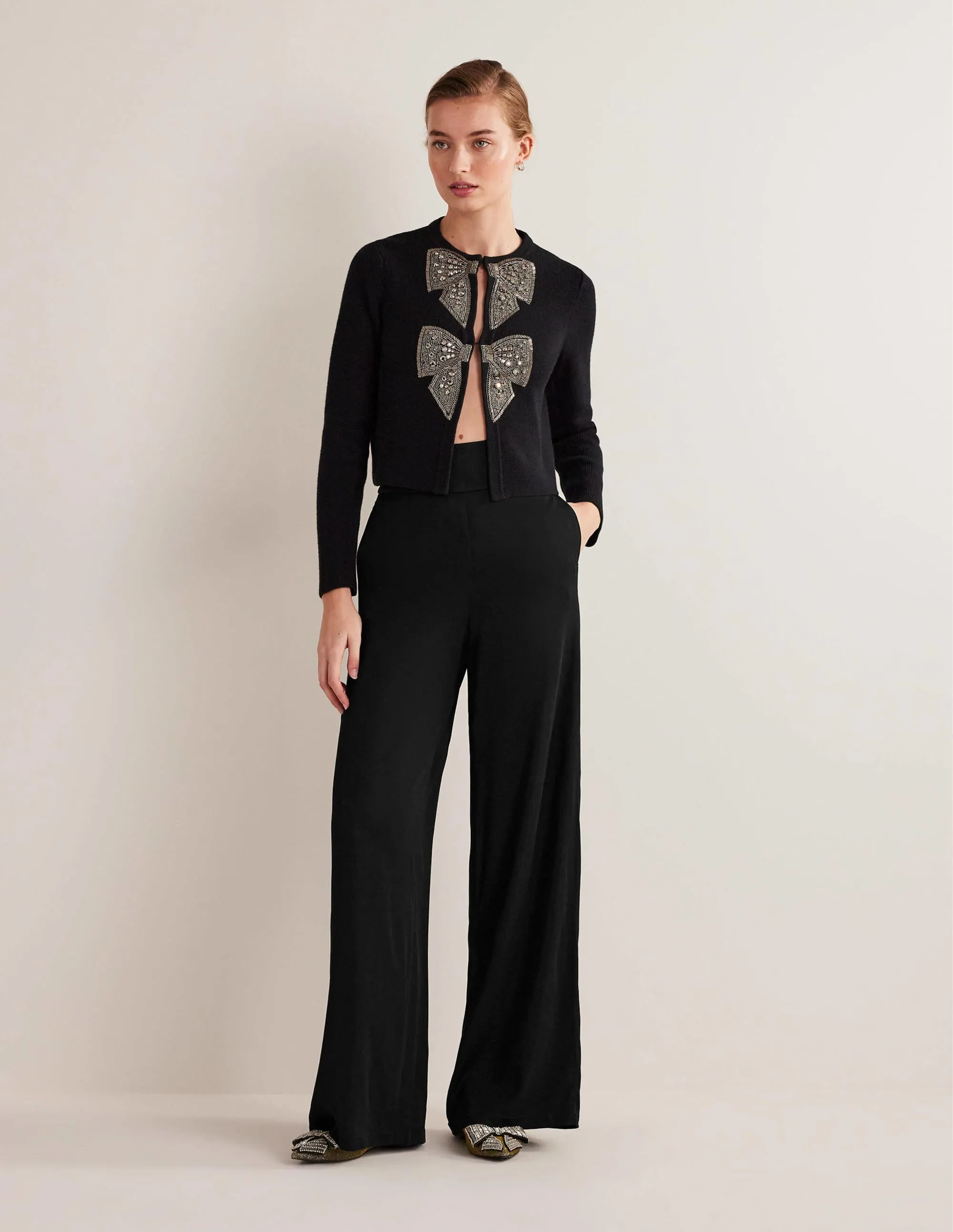 Fluid Wide Leg Trousers-Black