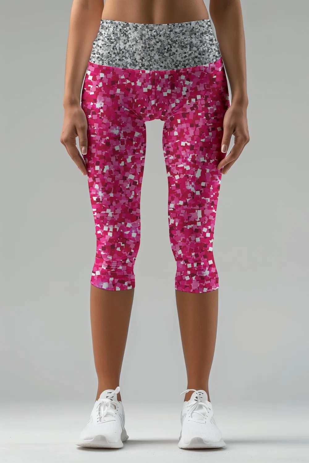 Glam Doll Ellie Pink Glitter Performance Yoga Capri Leggings - Women