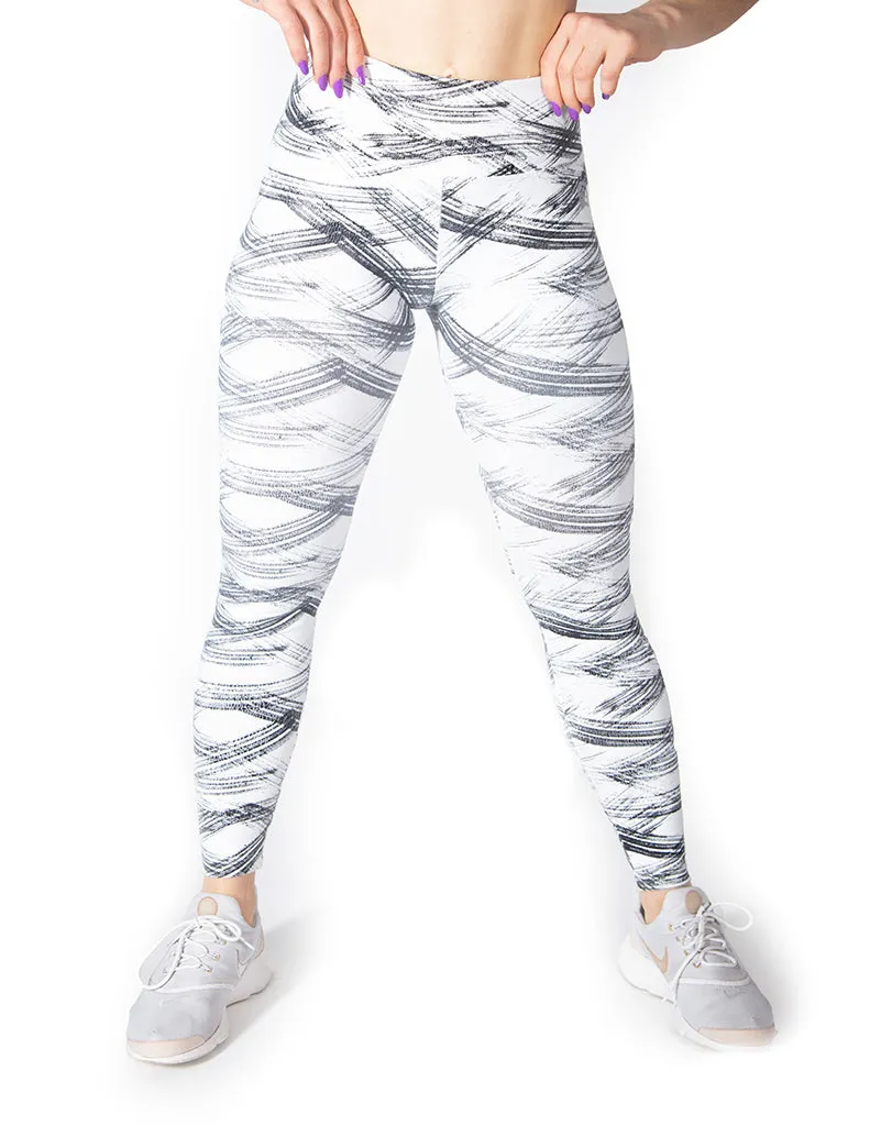 GRAPHIC PRINT MID RISE LEGGINGS - WHITE
