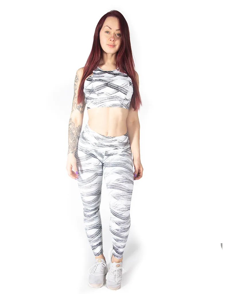 GRAPHIC PRINT MID RISE LEGGINGS - WHITE