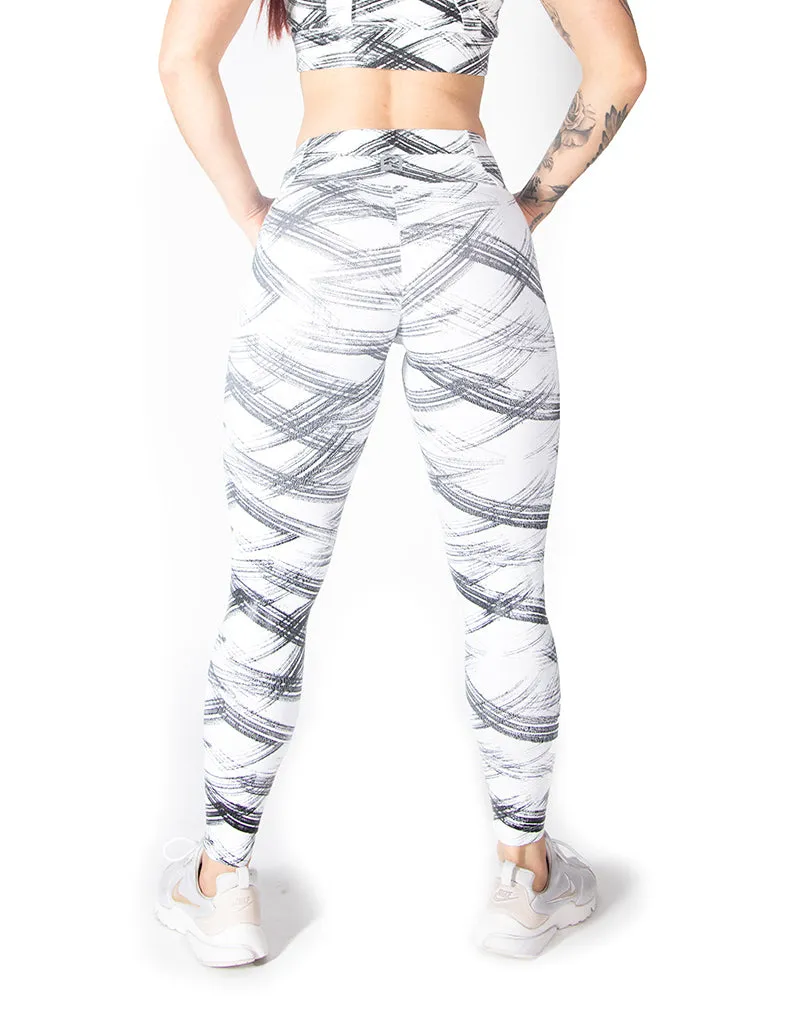 GRAPHIC PRINT MID RISE LEGGINGS - WHITE