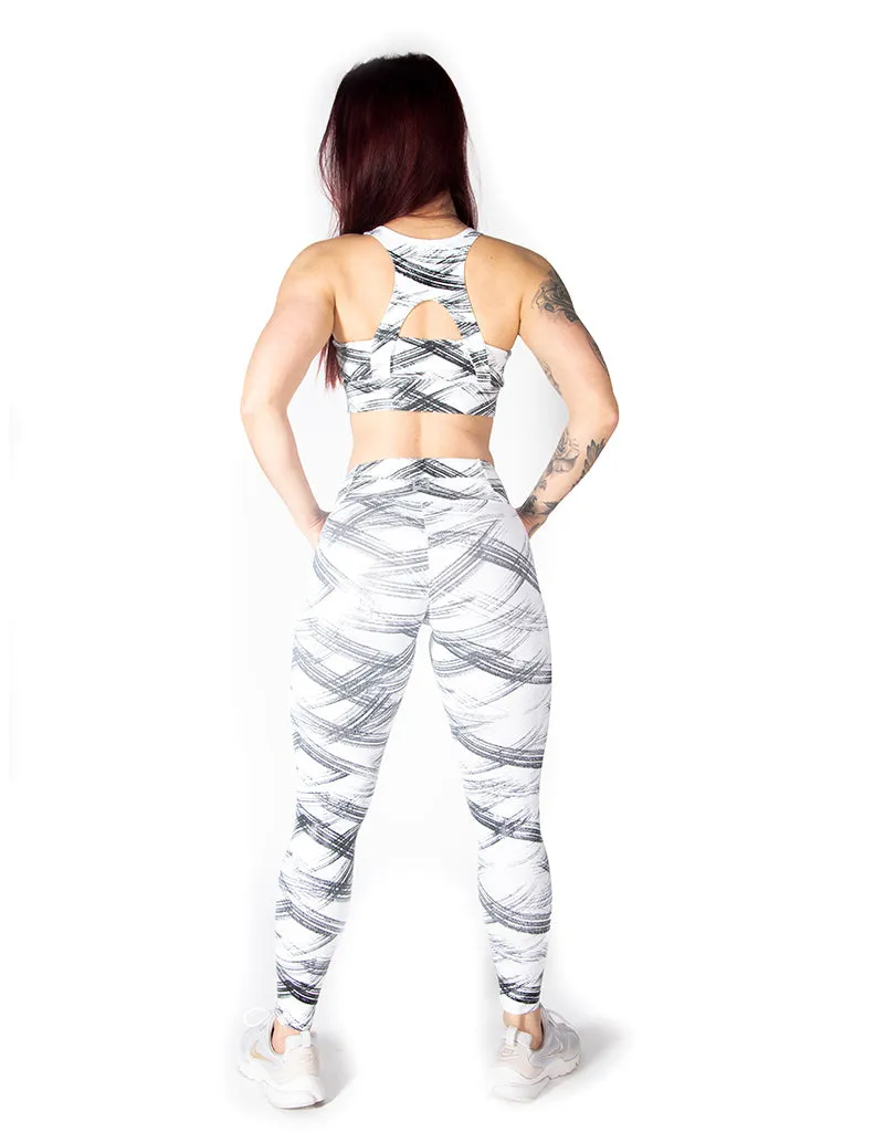 GRAPHIC PRINT MID RISE LEGGINGS - WHITE