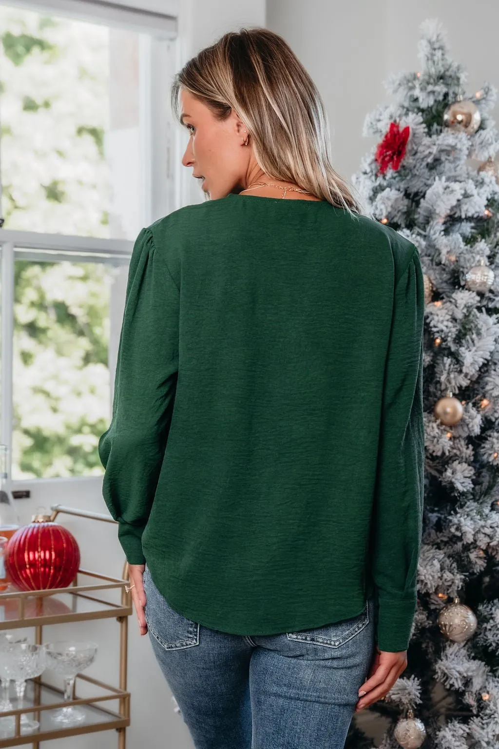Green Surplice V Neck Top - FINAL SALE