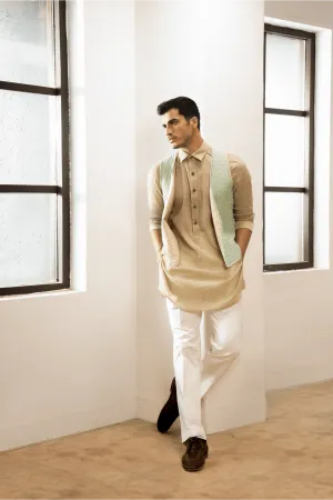 Green waistcoat with kurta and trousers
