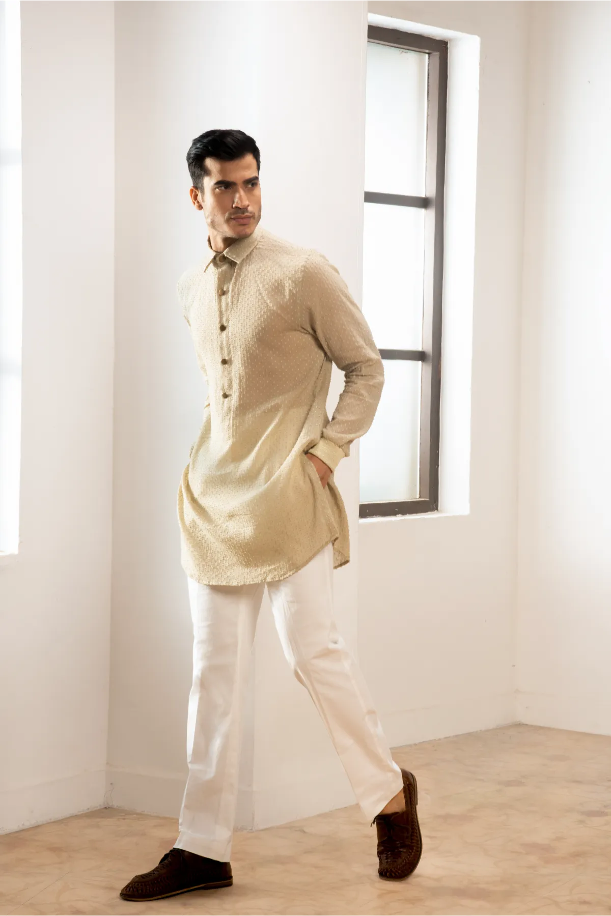 Green waistcoat with kurta and trousers