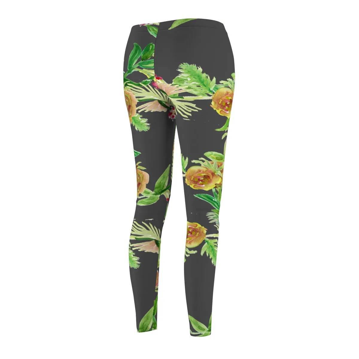 Grey Rose Flower Casual Tights, Floral Print Women's Tights / Casual Leggings - Made in USA