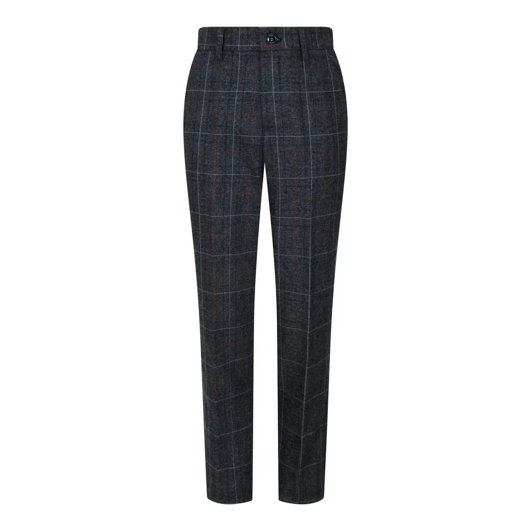 Harvey - Boys Grey Black 3 Piece Tweed Suit Herringbone Wine