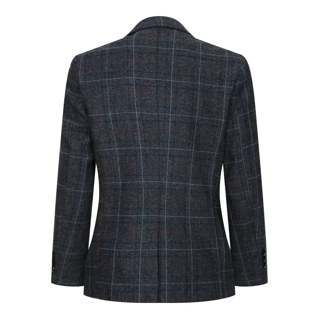 Harvey - Boys Grey Black 3 Piece Tweed Suit Herringbone Wine