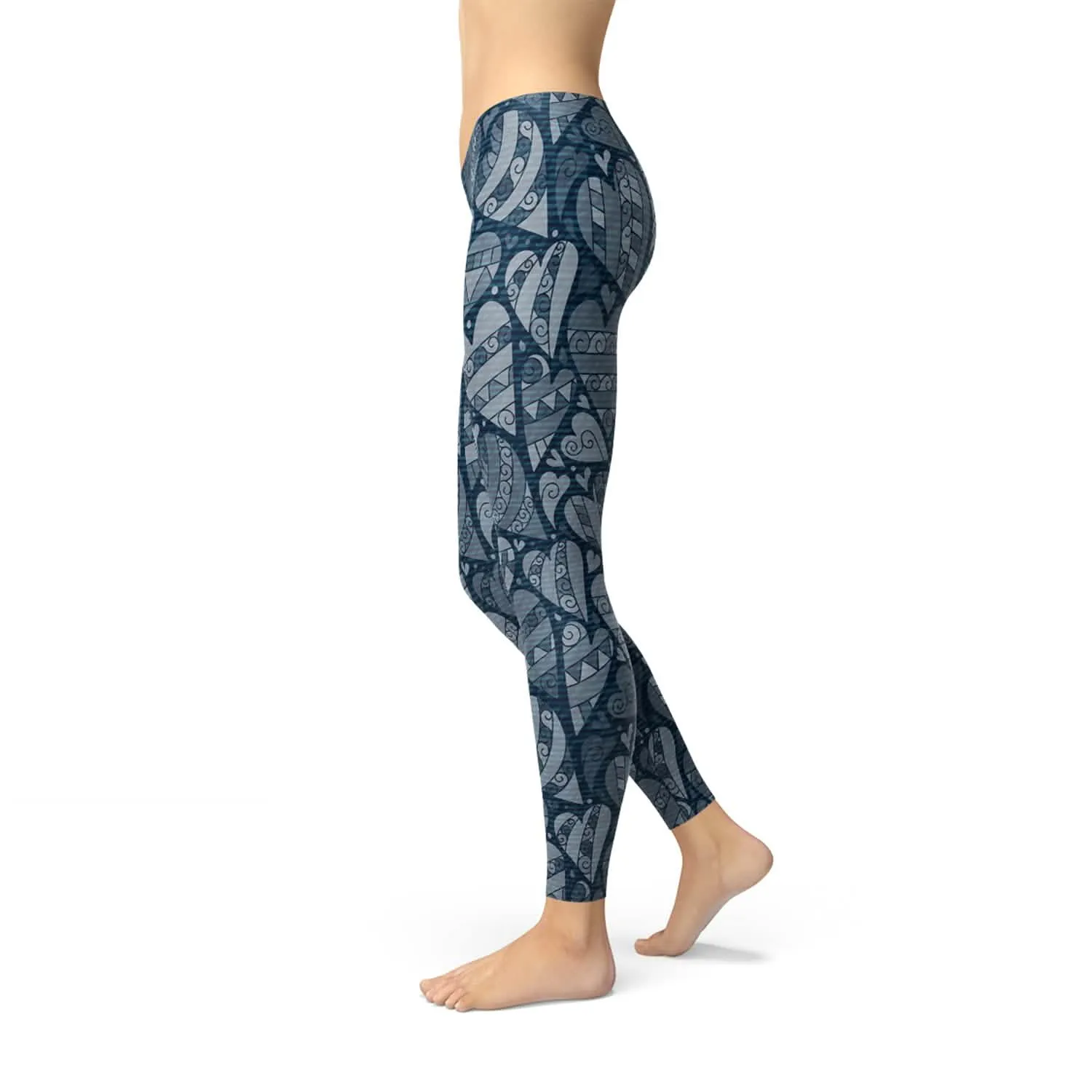 Heartfelt Blue Fashion Leggings with Unique Prints