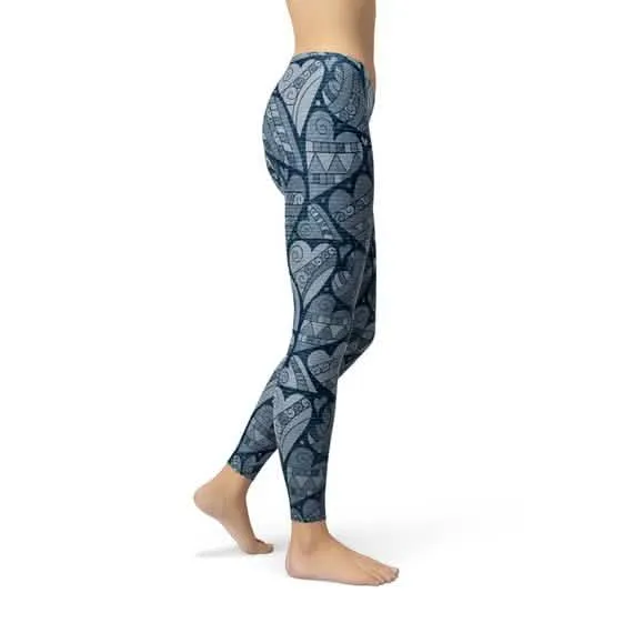 Heartfelt Blue Fashion Leggings with Unique Prints