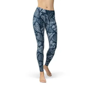 Heartfelt Blue Fashion Leggings with Unique Prints