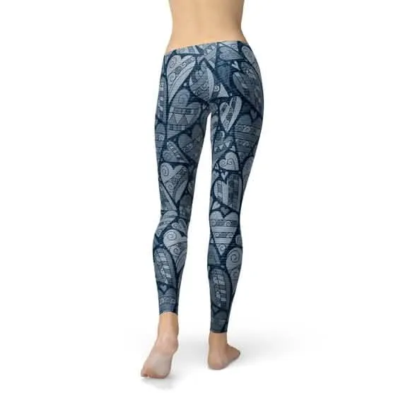 Heartfelt Blue Fashion Leggings with Unique Prints