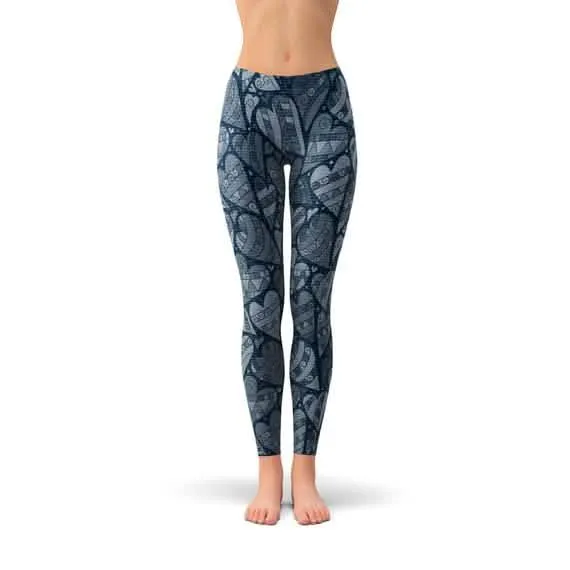 Heartfelt Blue Fashion Leggings with Unique Prints