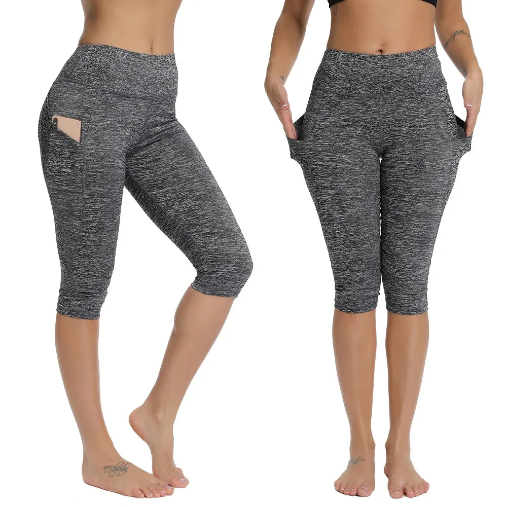 High Waist Calf-Length Yoga Leggings for Women - Stretchy, Pocketed Workout Tights with Booty Lifting Design - Ideal for Gym and Fitness