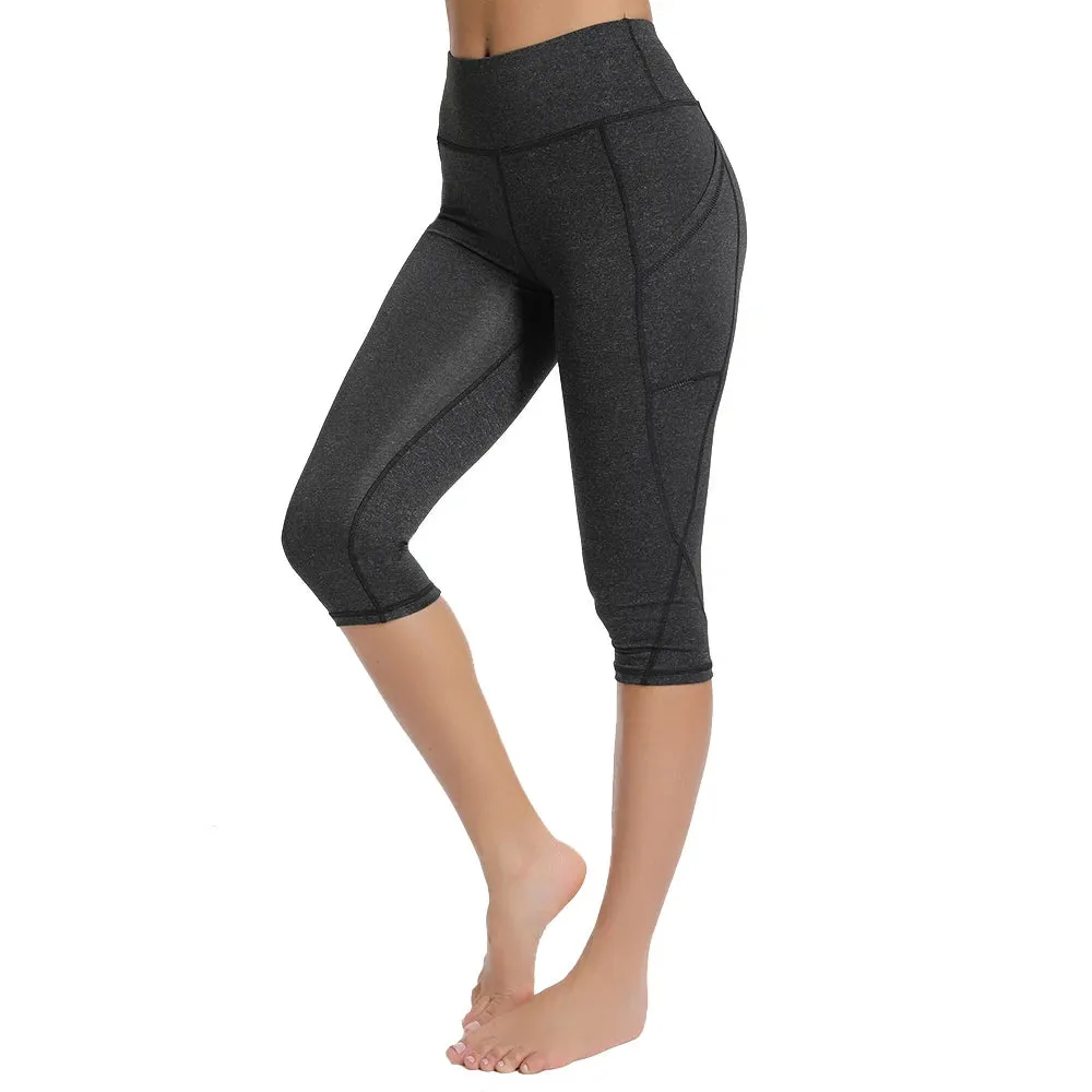 High Waist Calf-Length Yoga Leggings for Women - Stretchy, Pocketed Workout Tights with Booty Lifting Design - Ideal for Gym and Fitness