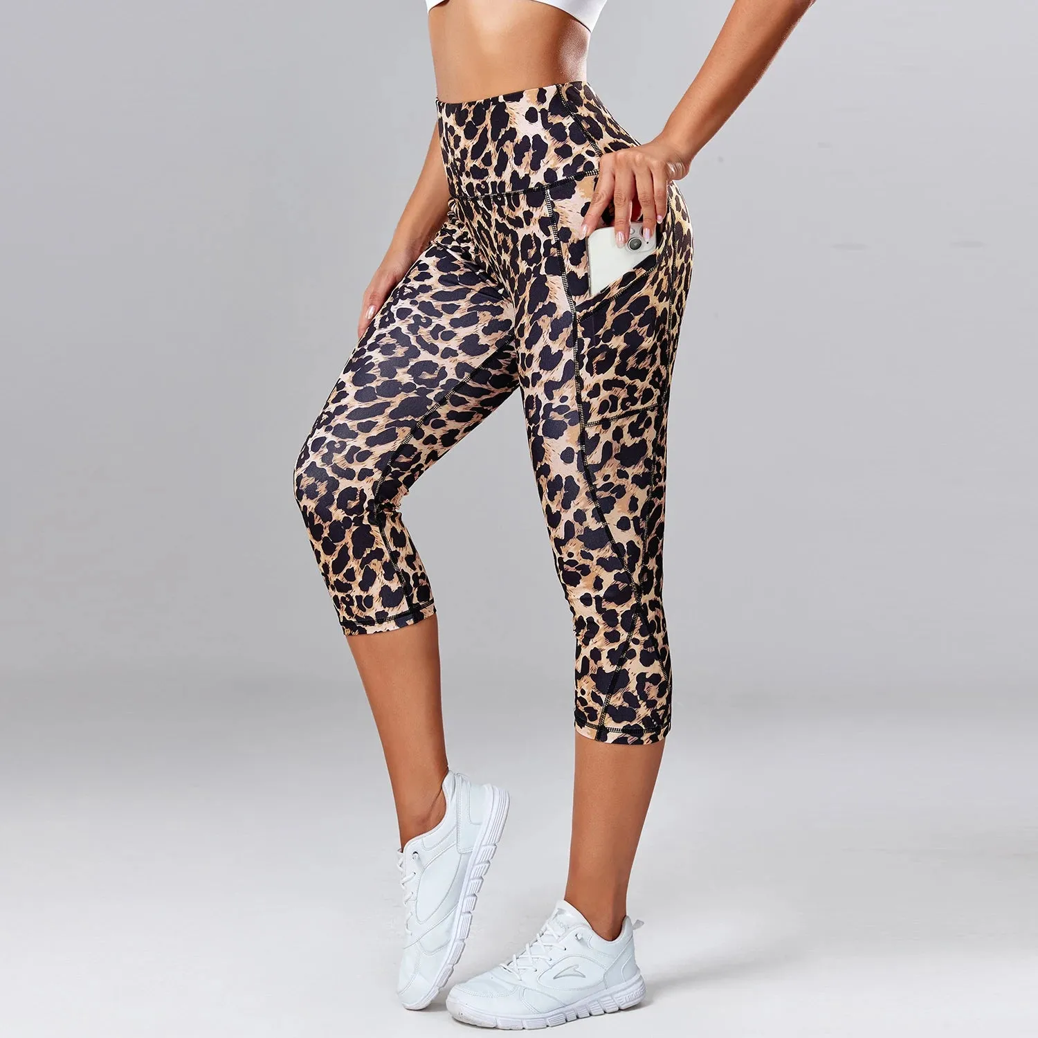 High Waist Calf-Length Yoga Leggings for Women - Stretchy, Pocketed Workout Tights with Booty Lifting Design - Ideal for Gym and Fitness